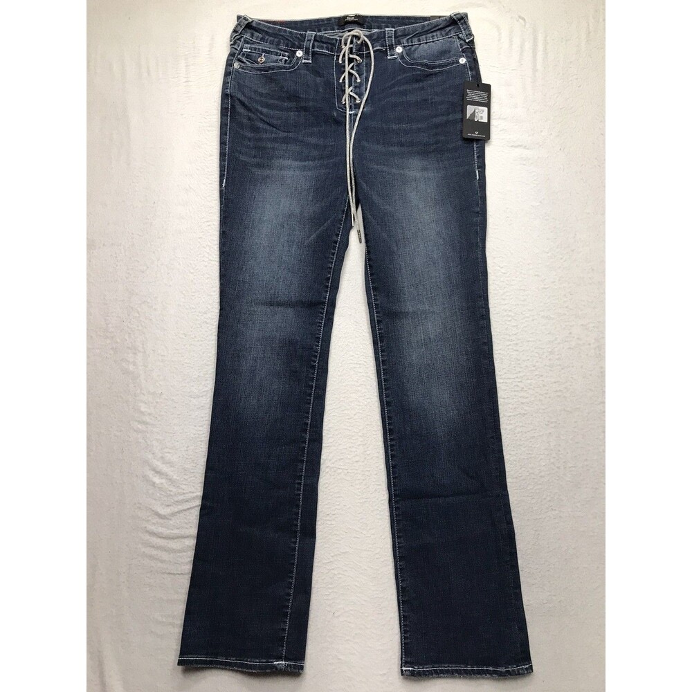 NWT TRUE RELIGION Billie Jean Women 34x34 Dark Crystal Lace Up Mid Straight Flap